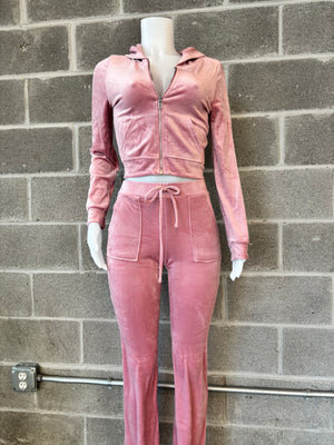 Pink Basic Velour Set